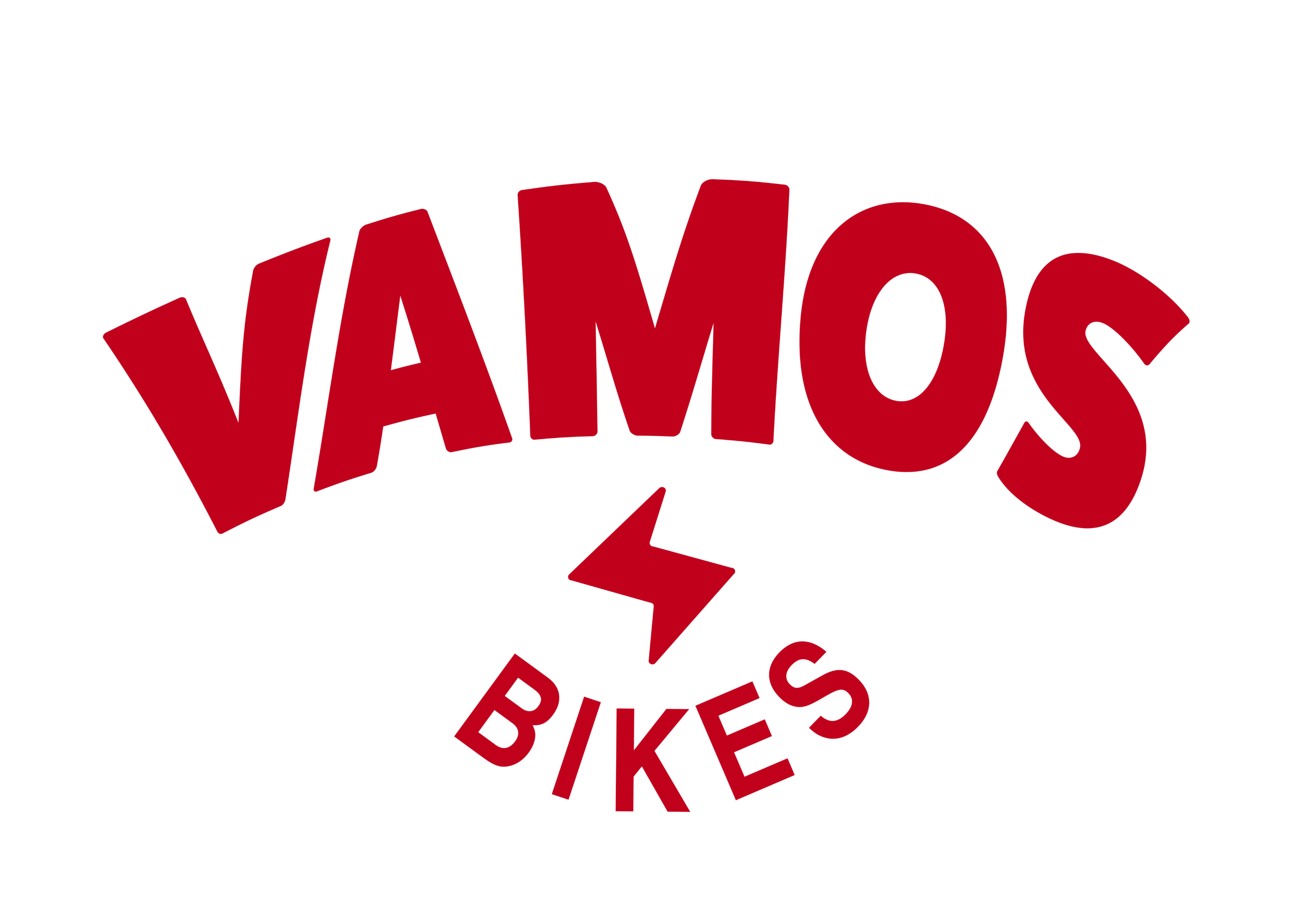 Brand Personality Marker in blood orange, Vamos Bikes logo.