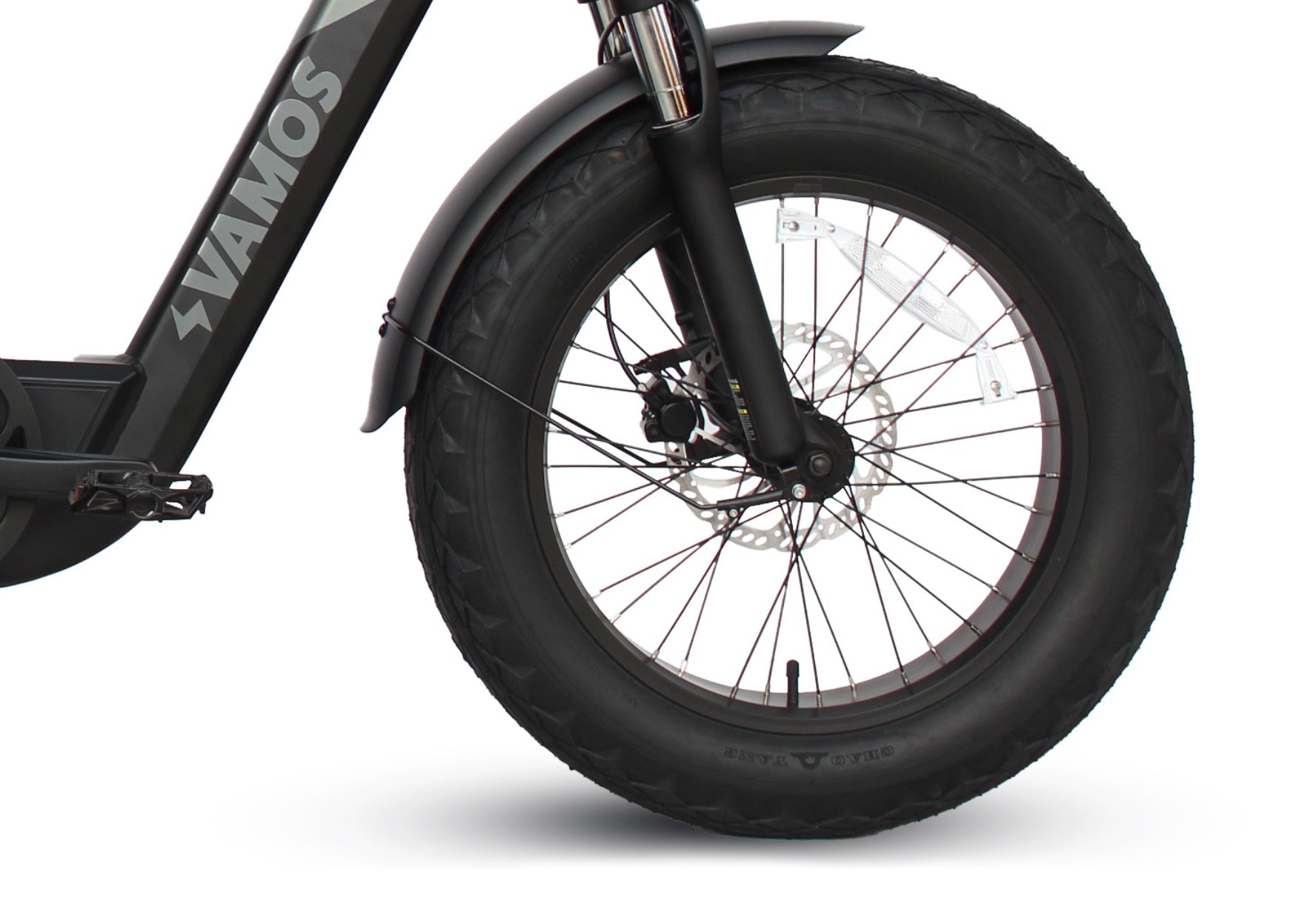 Hydraulic disc brakes for smooth stopping power on Vamos bikes.