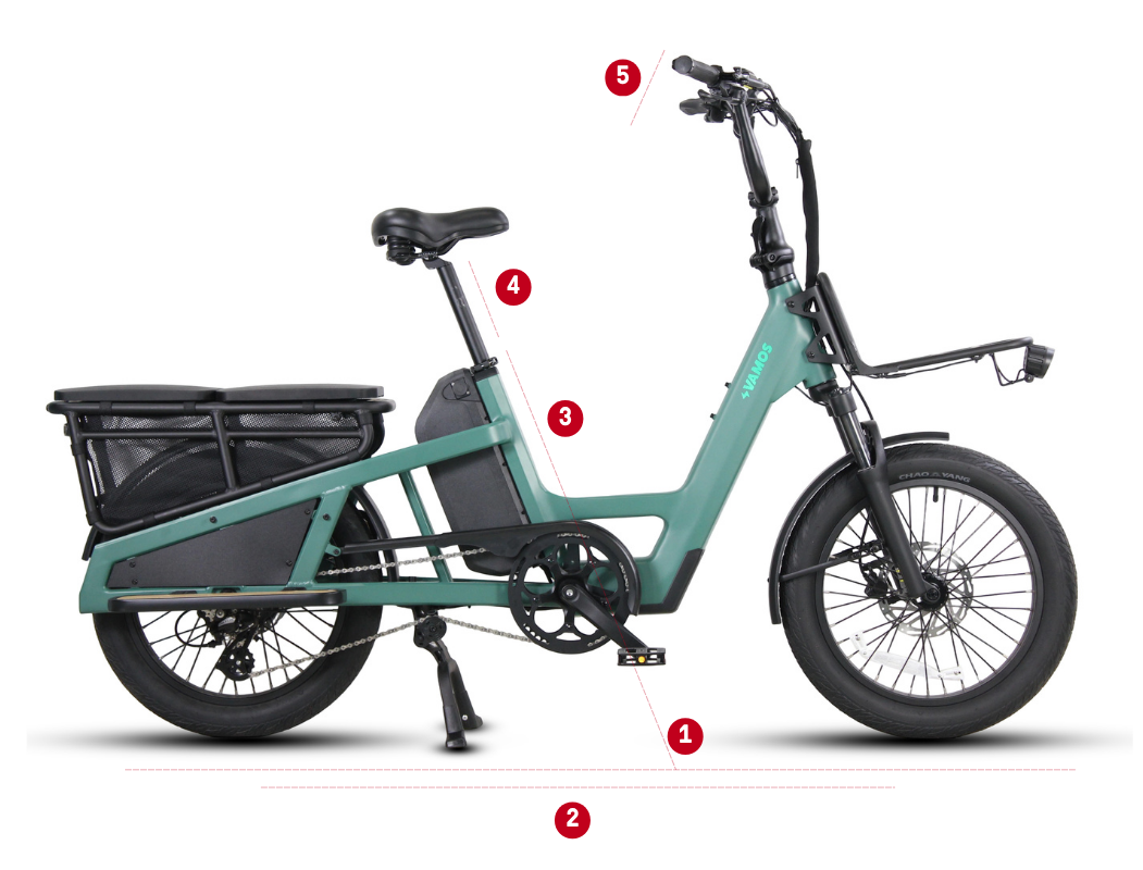 Vamos Amigo Plus electric cargo commuter bike in a green finish