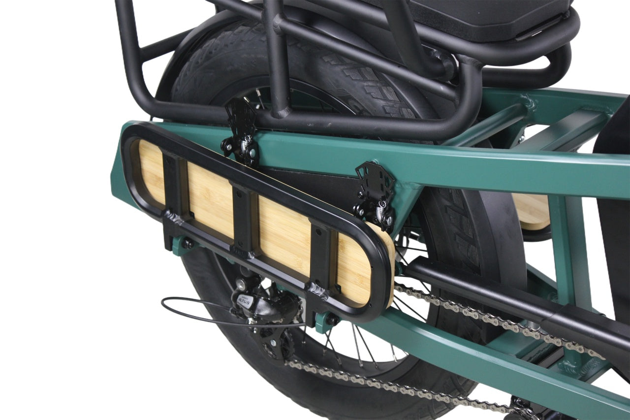 Close-up of a bicycle's rear wheel and peg system