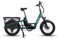 Green electric bike with a cargo rack 