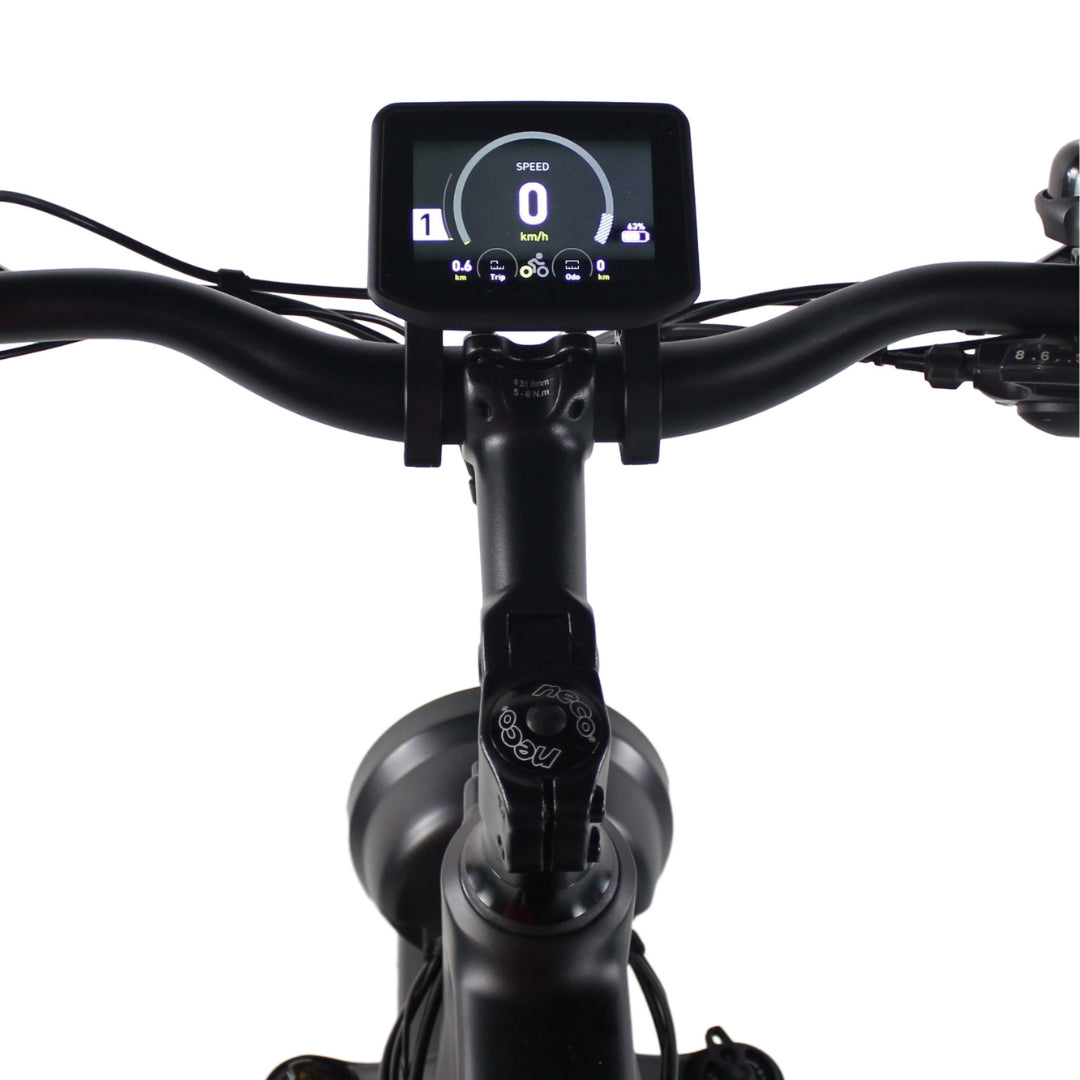 Coloured display with USB charger on Vamos bike image.