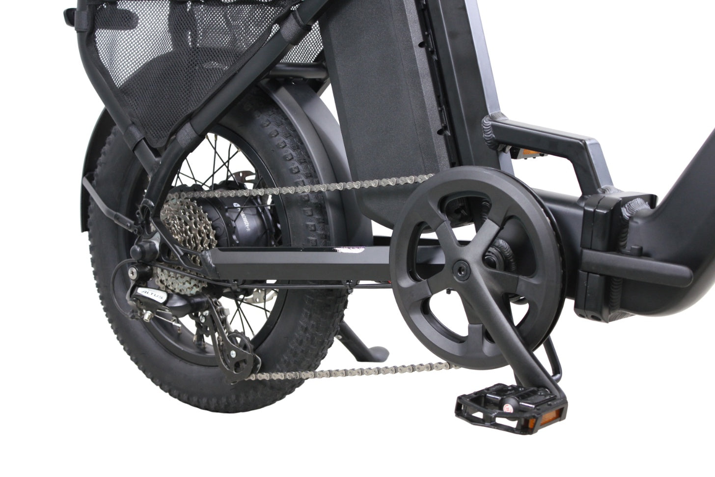 Close-up of a bicycle chain and gear system 